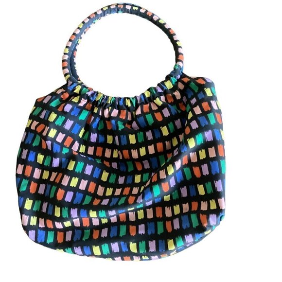 Colorful Small Hobo Tote Beach Bag 100% Cotton Canvas 155C - Picture 4 of 6